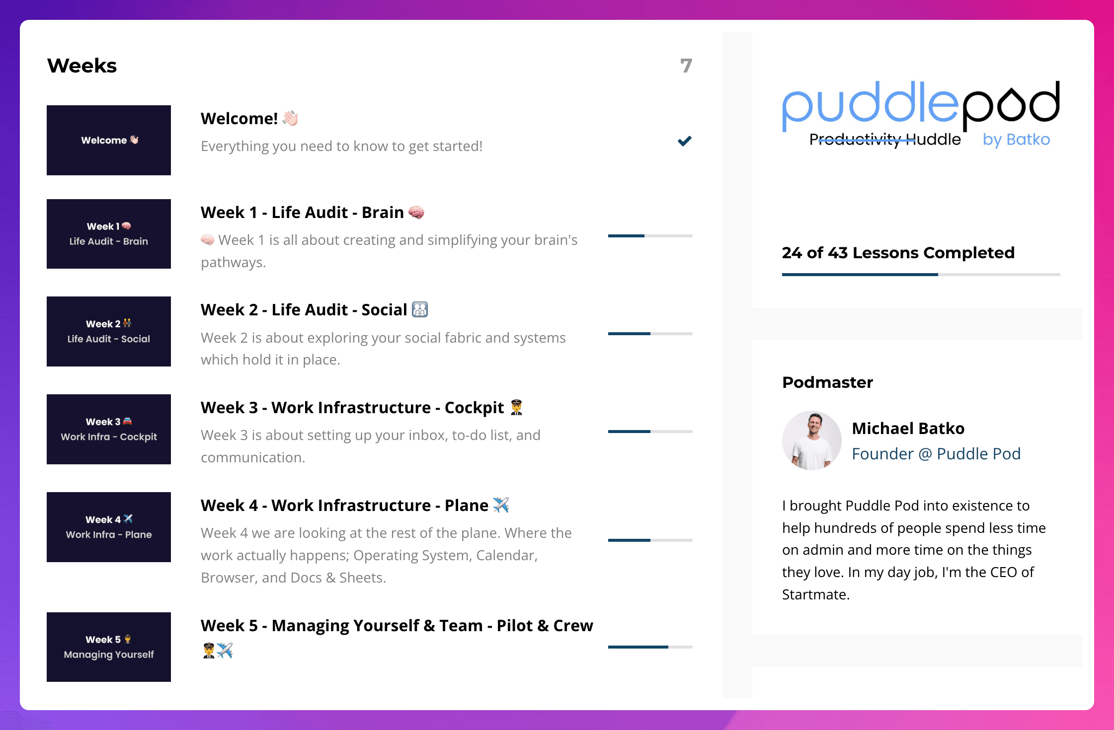 Puddle Pod - cohort-based productivity course platform